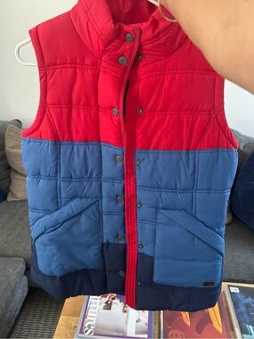 Roxy Red and Gray Quilted Vest with Navy Trim